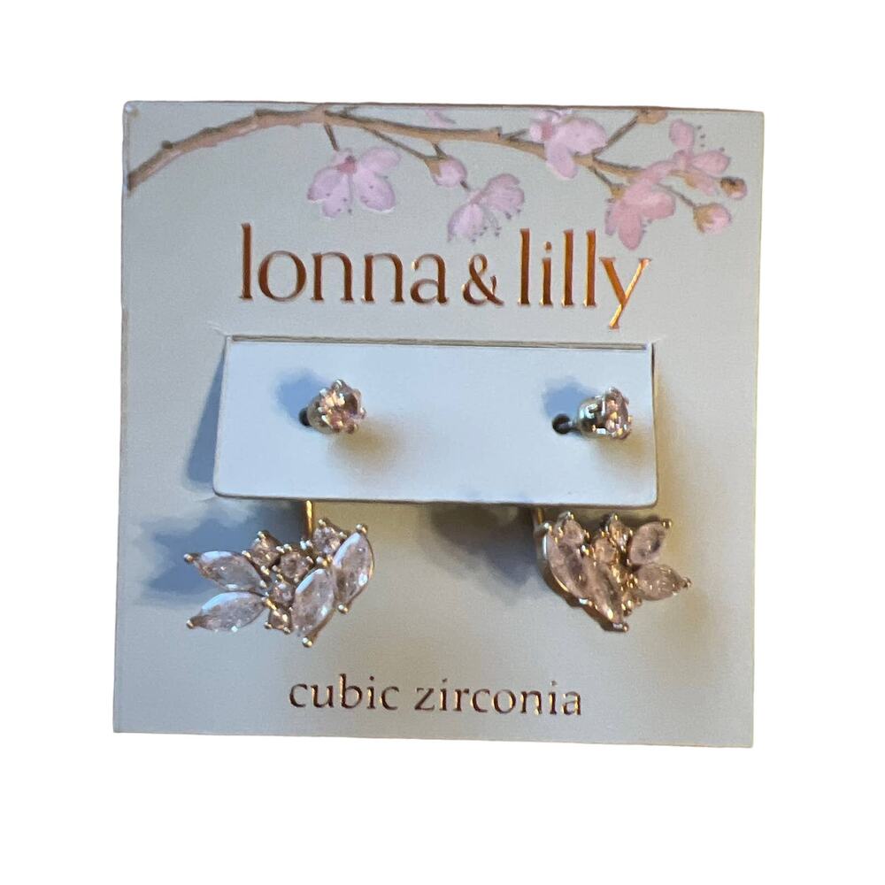 Lonna & Lilly Gold-Tone Crackled Cubic Zirconia Jacket Earrings